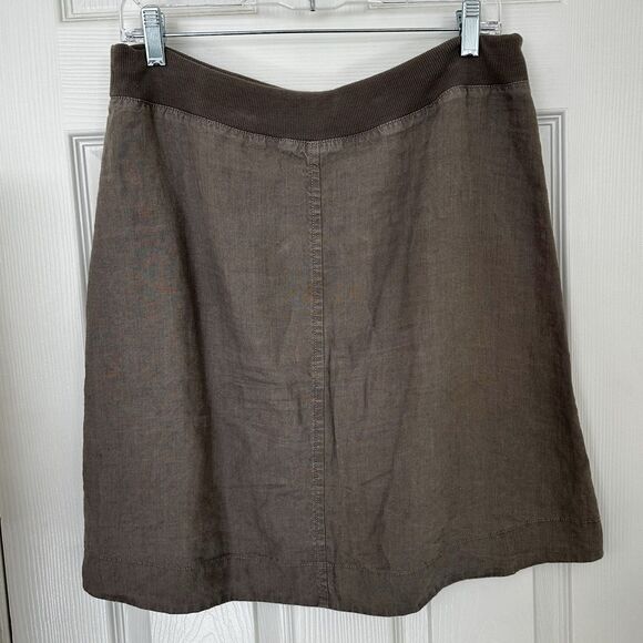 Organic Linen Brown Skirt Women’s Size Petite Small W/ Drawstring Eileen Fisher - Picture 7 of 7